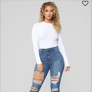 Fashion Nova Melanie Mock Neck Bodysuit White S